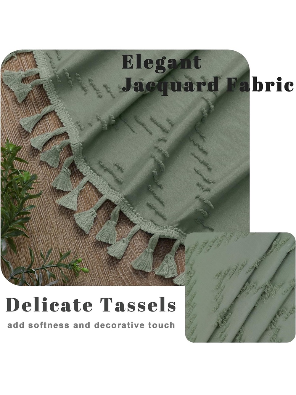 Boho Shower Curtain, Sage Green Fabric Cloth Shower Curtains Farmhouse 72x72 - Picture 4 of 6